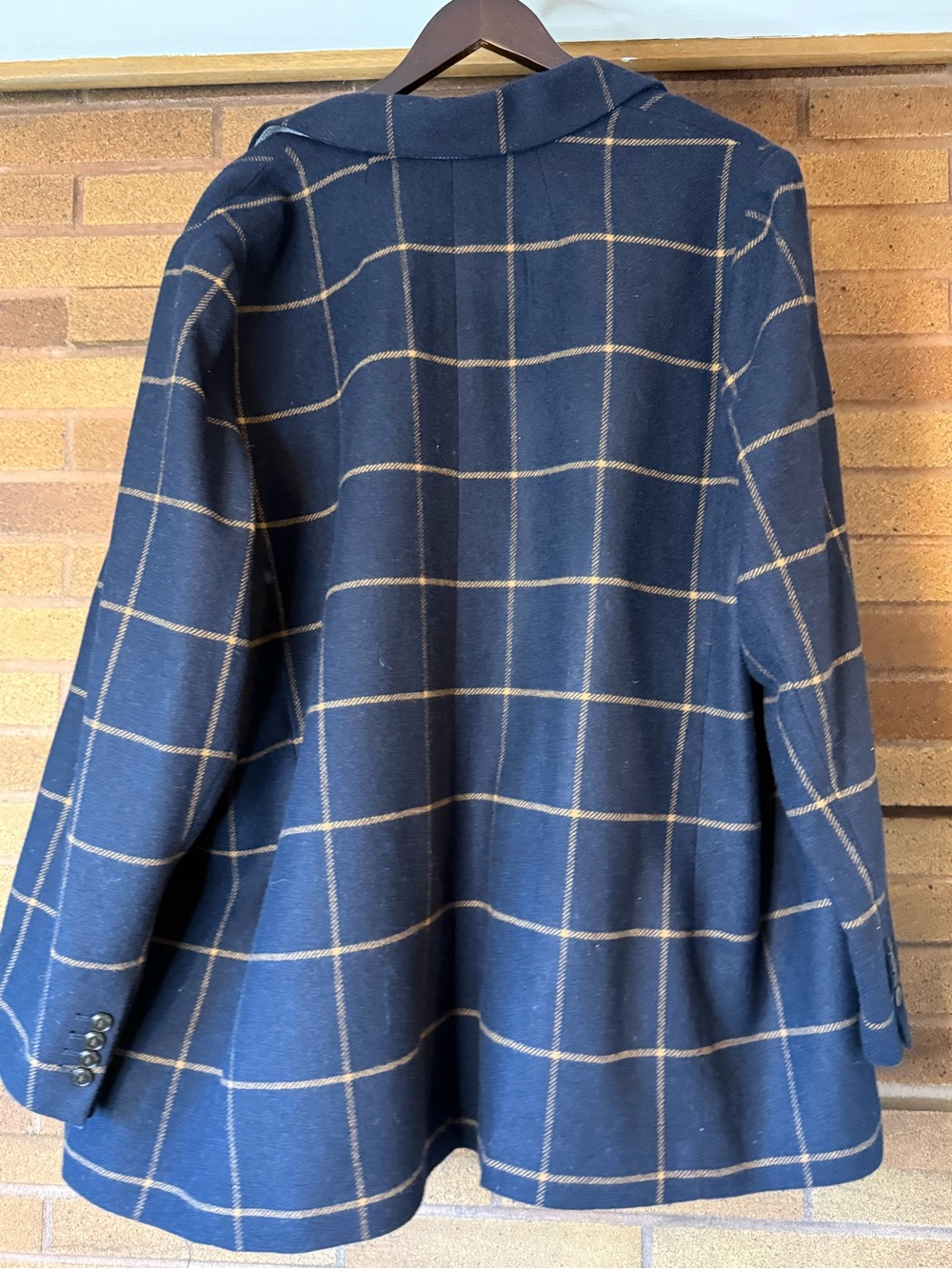 Madewell Navy Wool-Blend Blazer with Brown Windowpane Check - Picture 6 of 10